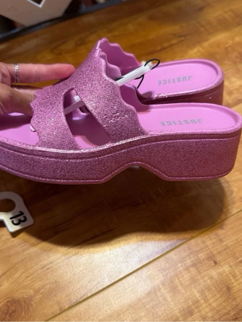 Justice Lilac Mary Jane Clog and Pink Glitter Slide Sandal Duo